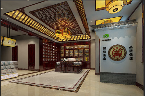 沧州古朴典雅的中式茶叶店大堂设计效果图