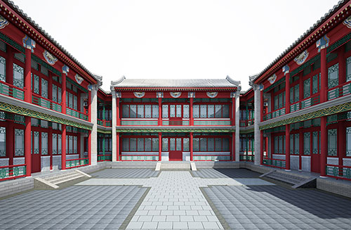 沧州北京四合院设计古建筑鸟瞰图展示