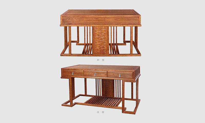 沧州 别墅中式家居书房装修实木书桌效果图